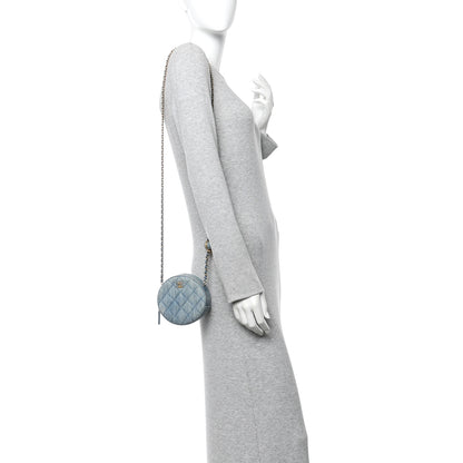 Chanel Denim Quilted Round Pearl Crush Clutch With Chain Blue 2 of 11