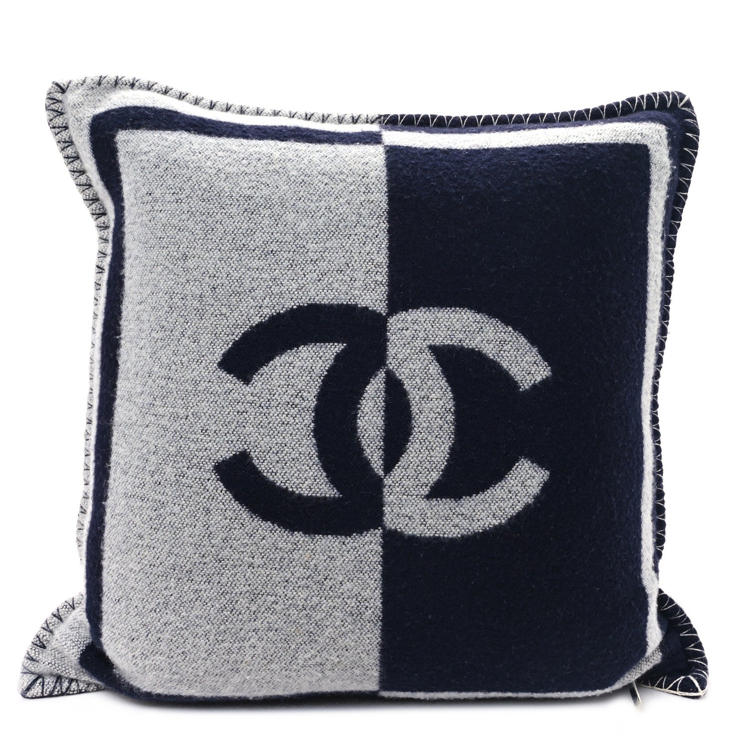 Chanel Merino Wool Cashmere CC Pillow Navy Grey 2 of 4