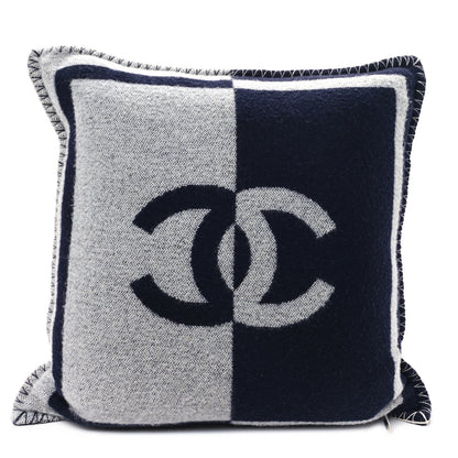 Chanel Merino Wool Cashmere CC Pillow Navy Grey 2 of 4