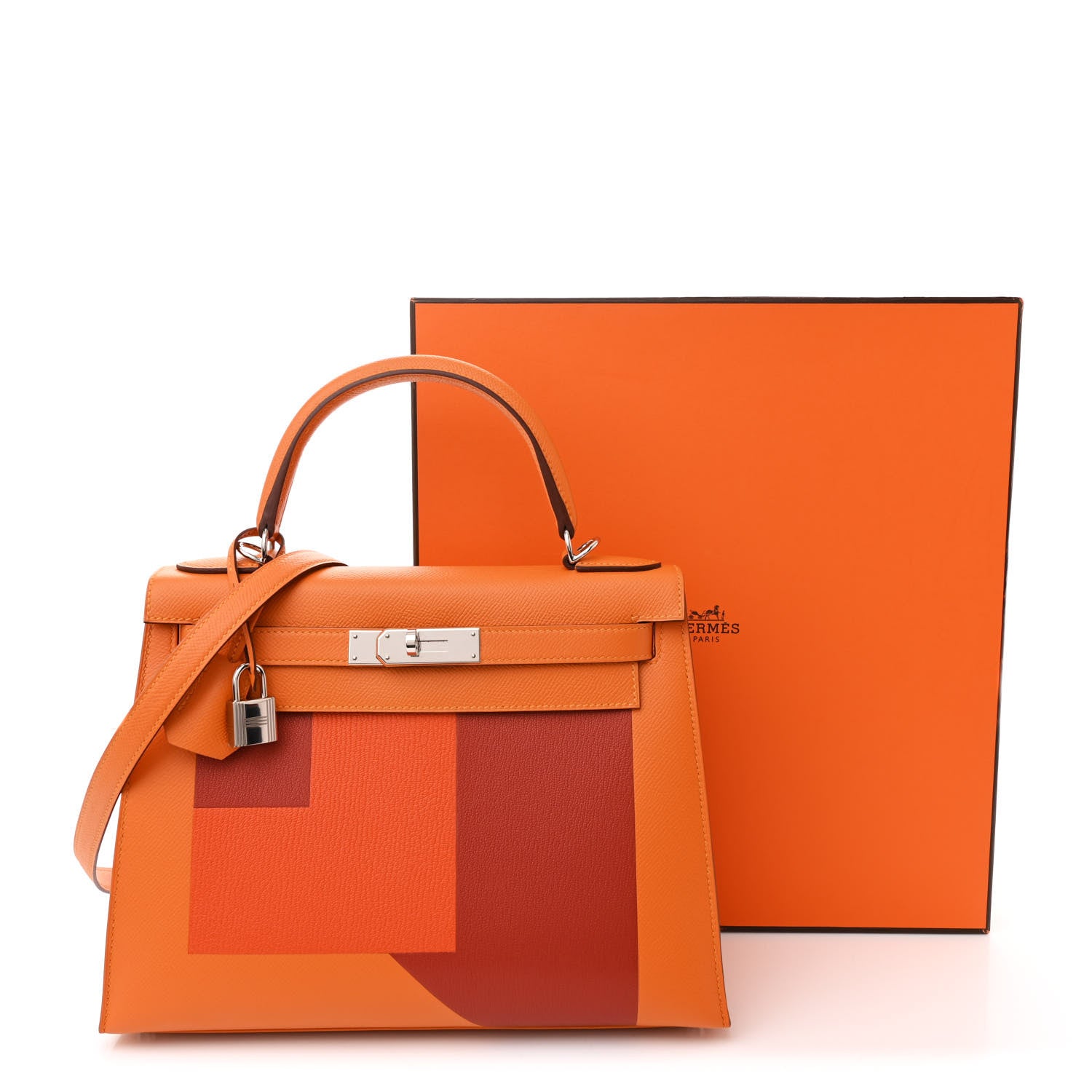 Hermes Epsom Chevre Mysore Kellygraphie Lettre R Kelly Sellier 28 Abricot Brique Feu 15 of 15