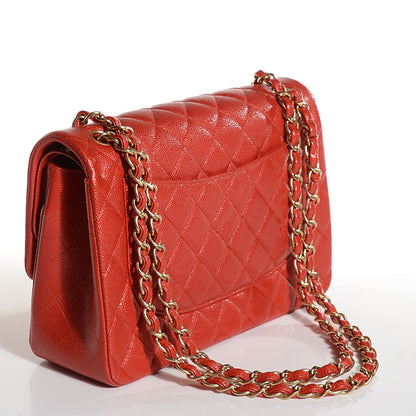 Chanel Pearly Caviar Quilted Jumbo Double Flap Orange 3 of 9