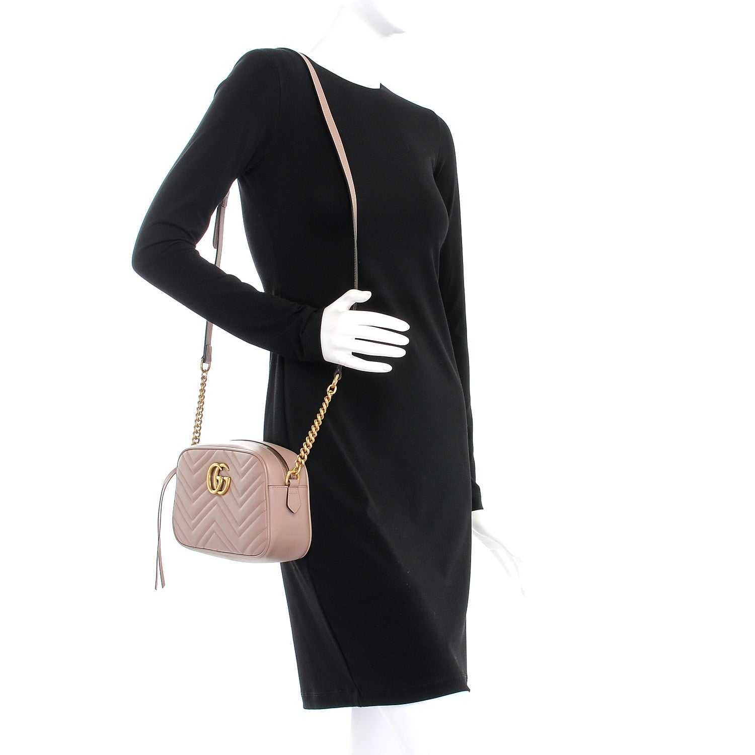 Gucci Calfskin Matelasse Small GG Marmont Chain Shoulder Bag Taupe 2 of 9