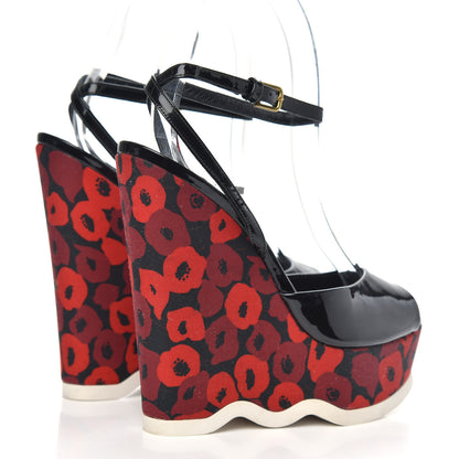 Saint Laurent Patent Canvas Riviera Platform Wedge Sandals 35.5 Black Multicolor 4 of 7