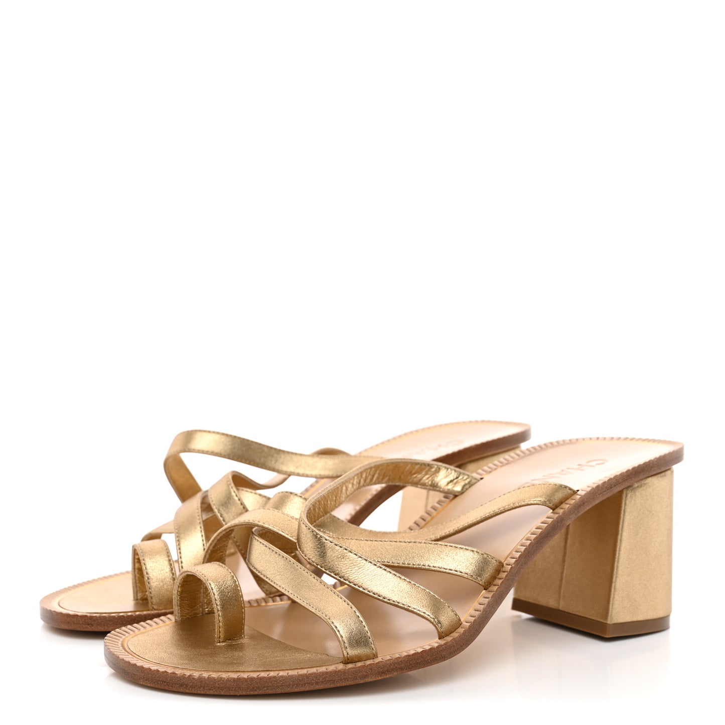 Laminated Lambskin CC Sandals 38 Gold
