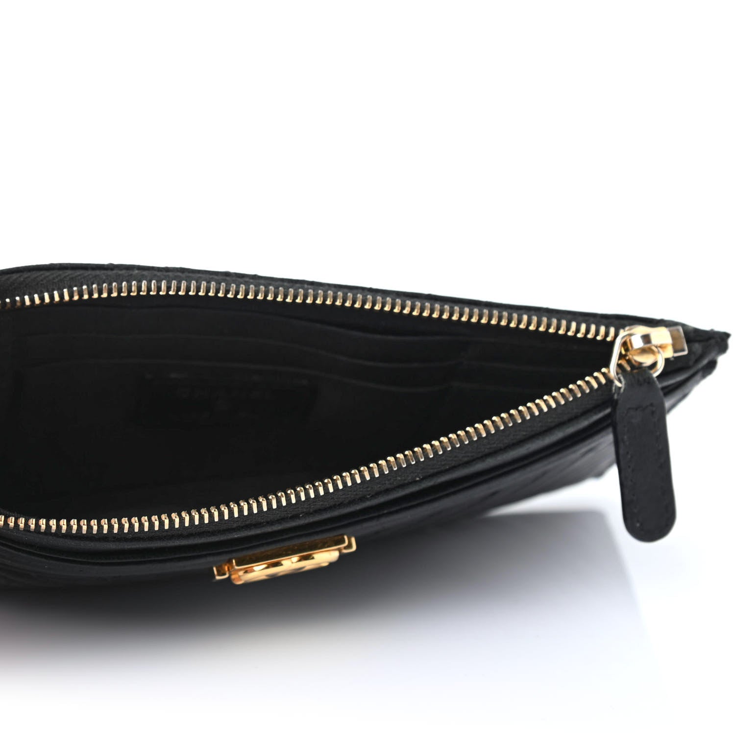 Chanel Lambskin Chevron Quilted Classic Zip Boy Pouch Black 4 of 4