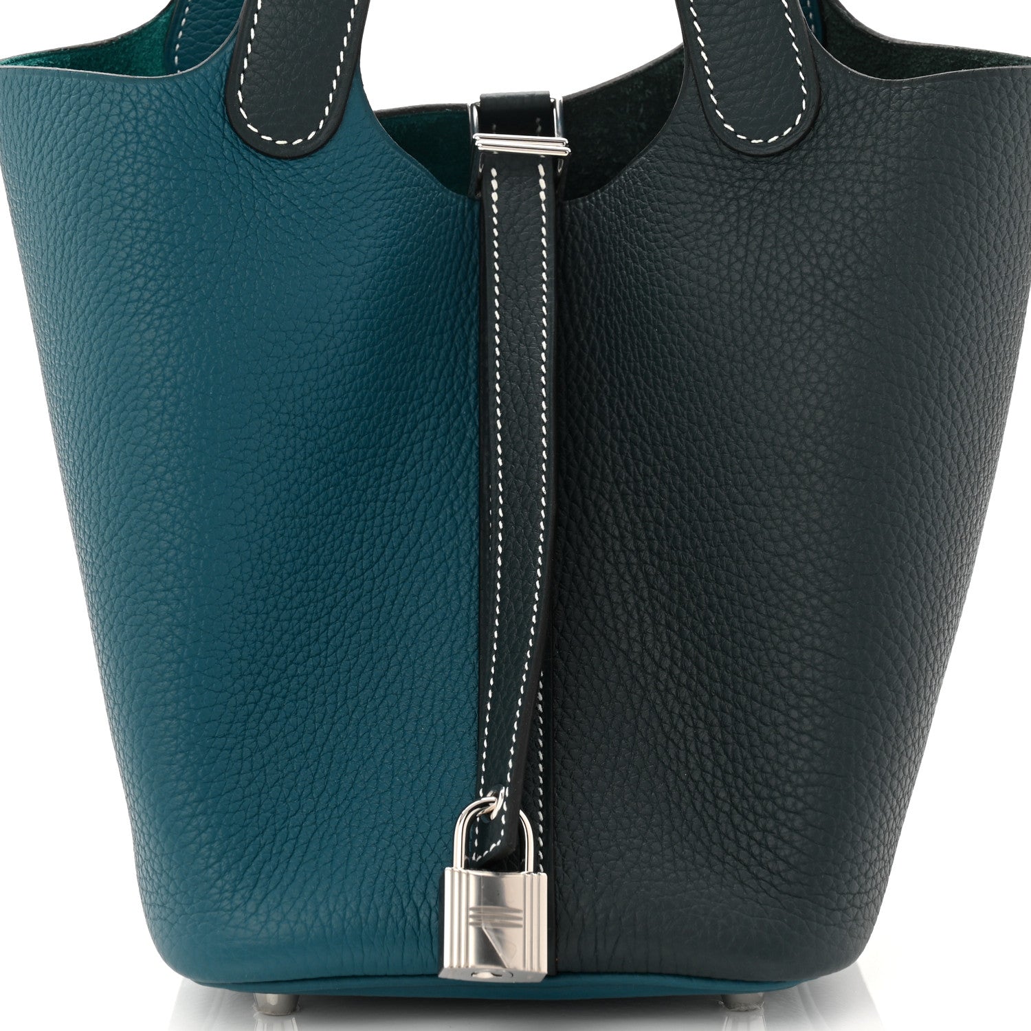 Hermes Taurillon Clemence Casaque Picotin Lock 18 PM Vert Bosphore