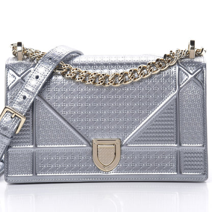 Christian Dior Metallic Patent Micro-Cannage Small Diorama Flap Bag Silver 9 of 13