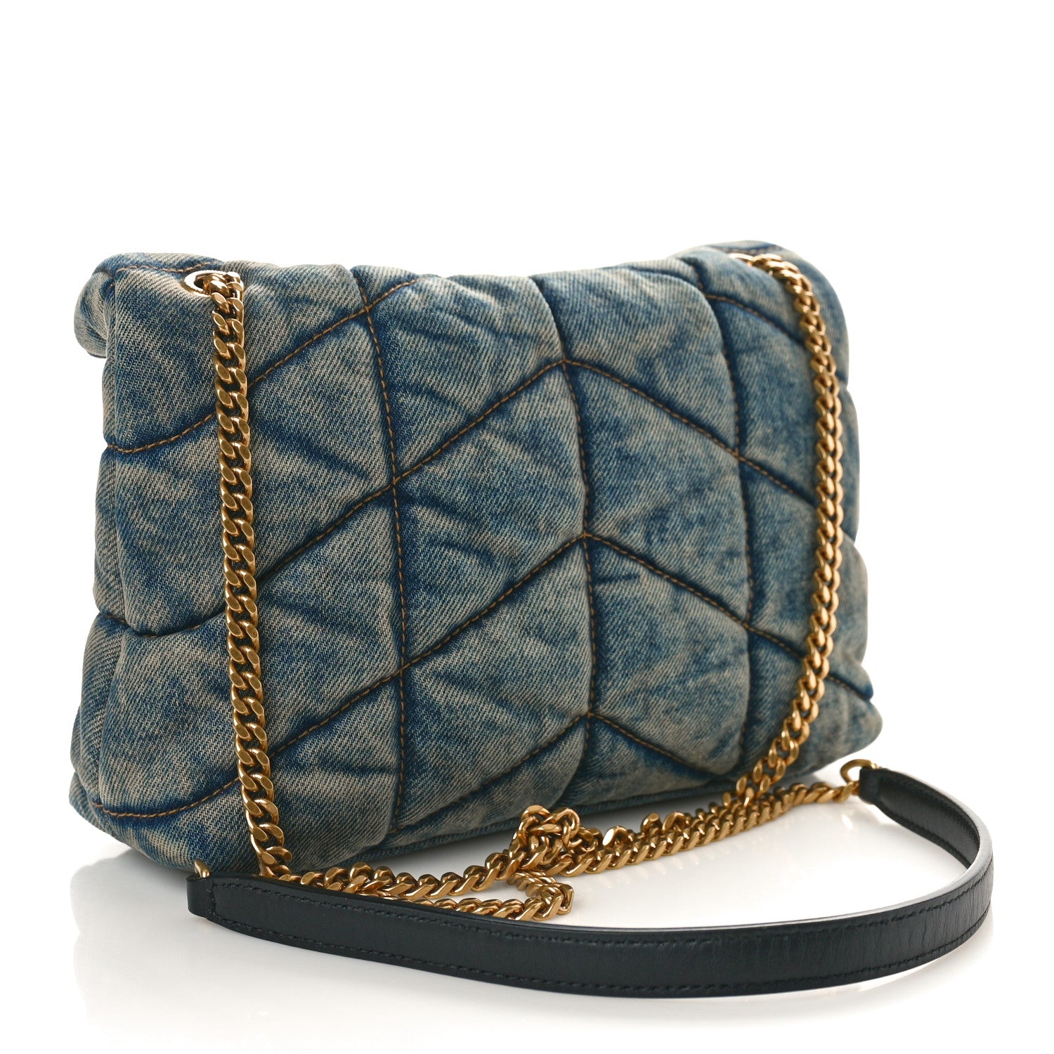 Saint Laurent Denim Quilted Toy Loulou Puffer Monogram Chain Satchel Blue Black 3 of 10