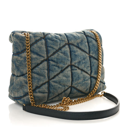 Saint Laurent Denim Quilted Toy Loulou Puffer Monogram Chain Satchel Blue Black 3 of 10