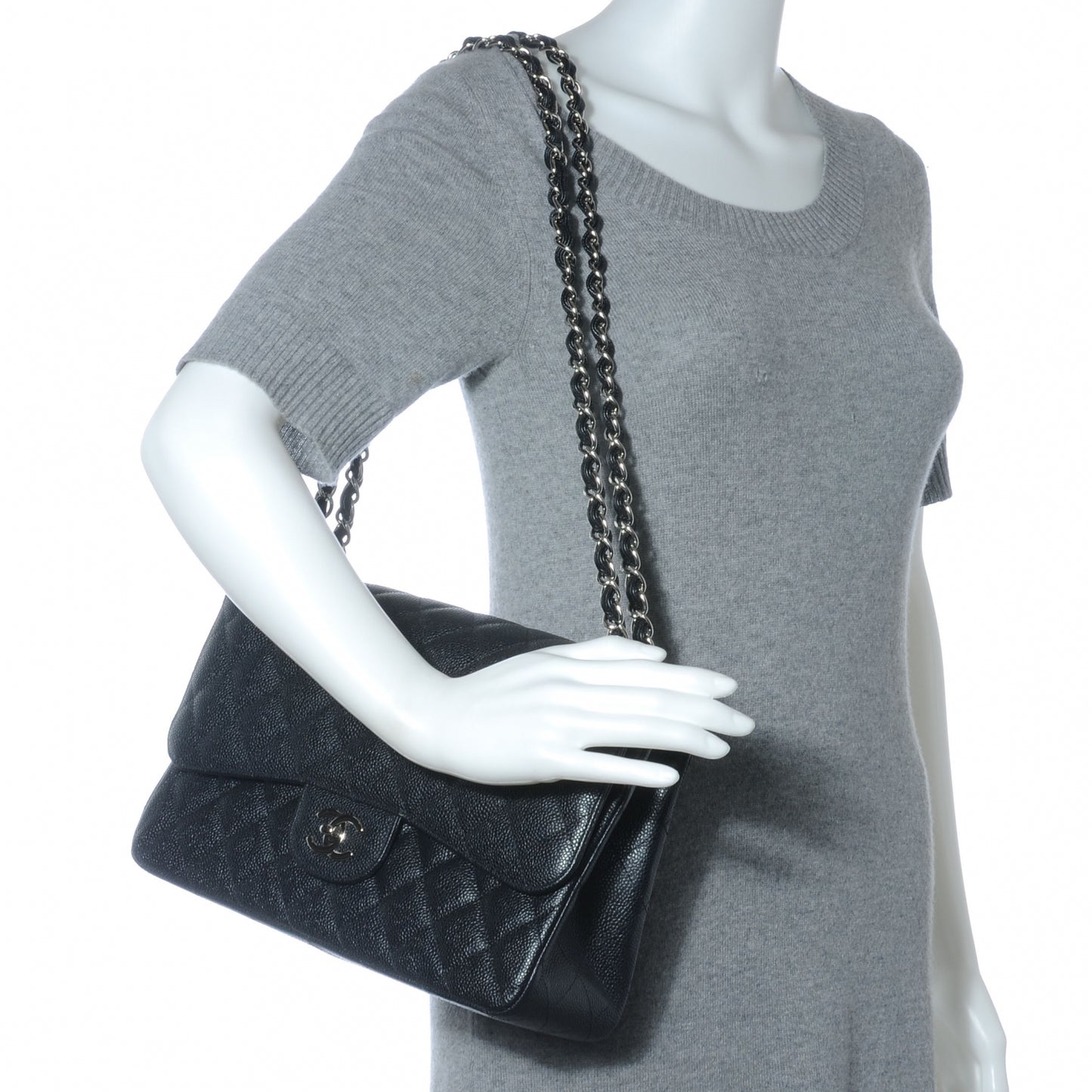 Caviar Quilted Jumbo Double Flap Black
