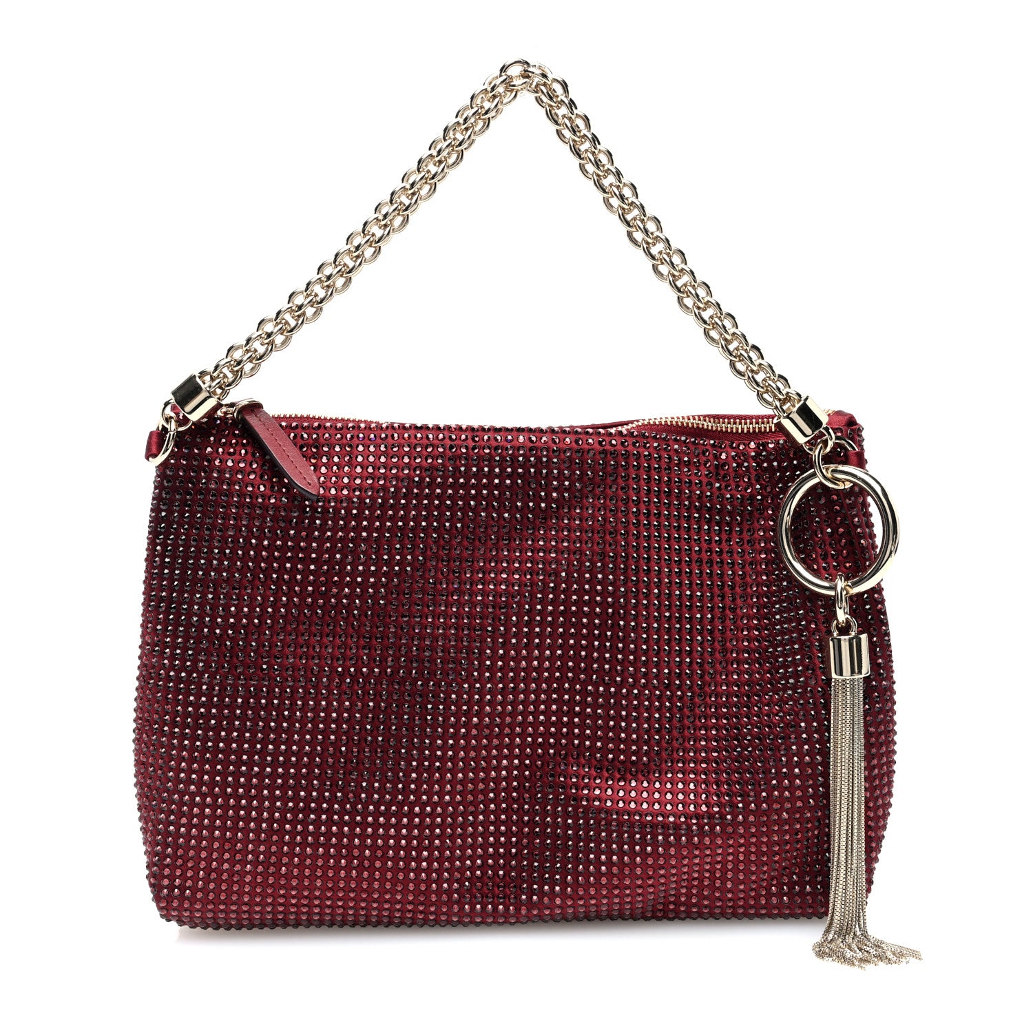 Jimmy Choo Satin Crystal Callie Tassel Shoulder Bag Wine 1 of 9