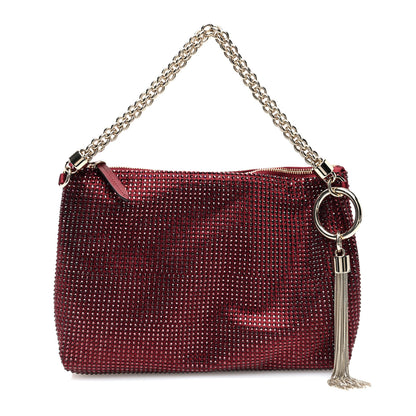 Jimmy Choo Satin Crystal Callie Tassel Shoulder Bag Wine 1 of 9
