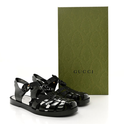 Gucci Shiny Rubber Double G Buckle Strap Sandals 8 Black 11 of 11