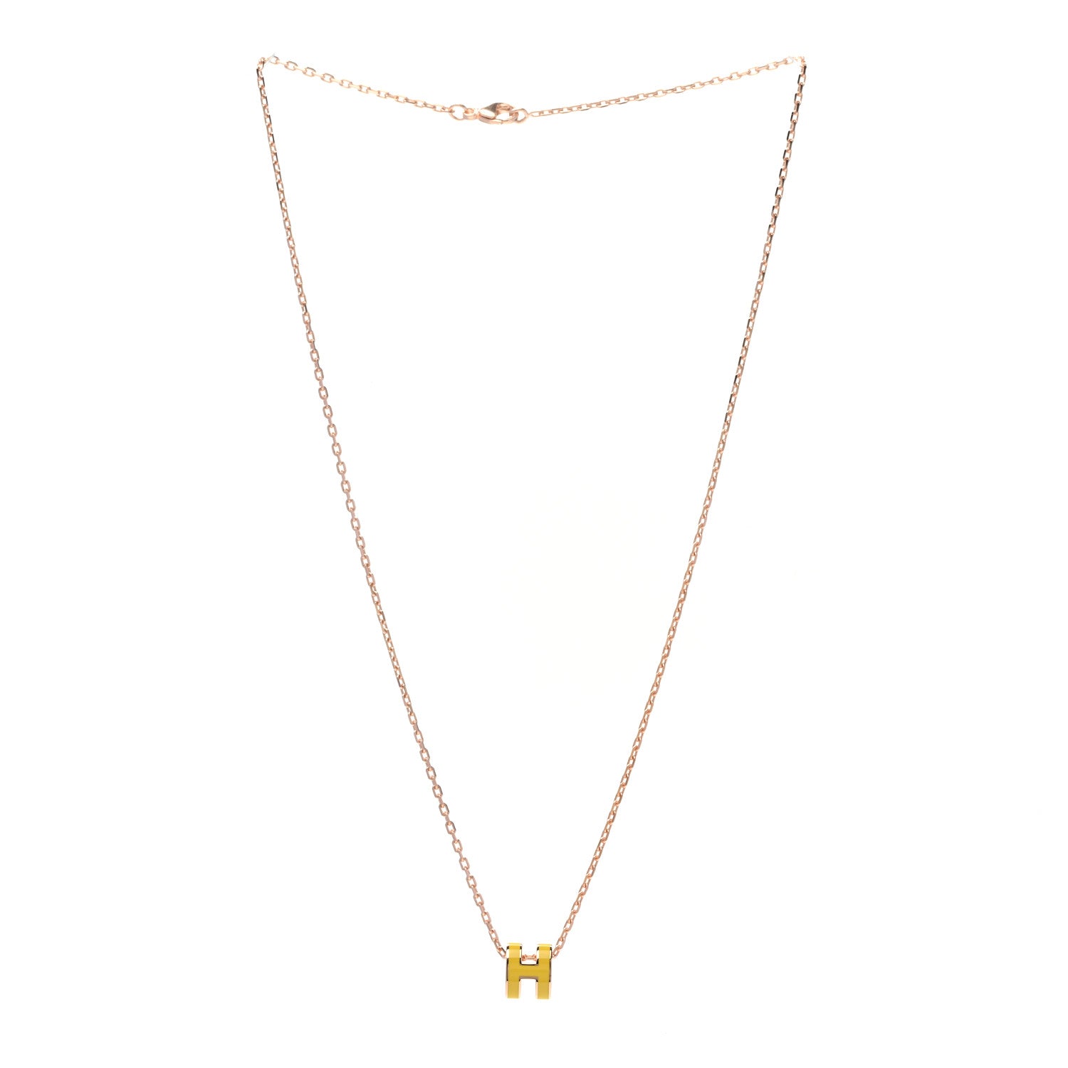Hermes Lacquered Gold Mini Pop H Pendant Necklace Mimosa 3 of 7