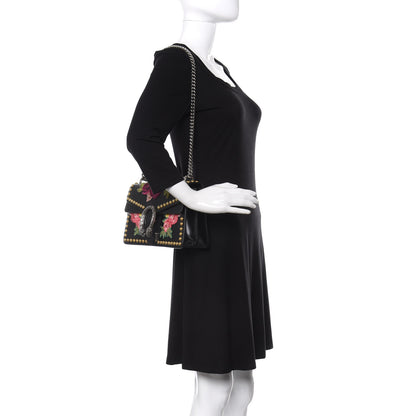 Gucci Calfskin Floral Embroidered Studded Small Dionysus Shoulder Bag Black 2 of 15
