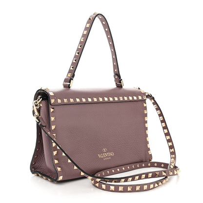 Valentino Garavani Pebbled Calfskin Small Rockstud Single Handle Flap Bag Dark Mauve 3 of 9
