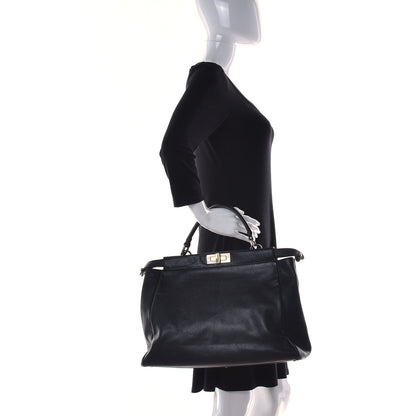 Fendi Goatskin Zucca Large Peekaboo Iconic Satchel Black Tobacco 4 of 9