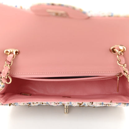 Chanel Tweed Quilted Mini Rectangular Flap Light Blue Pink Gold White 5 of 12