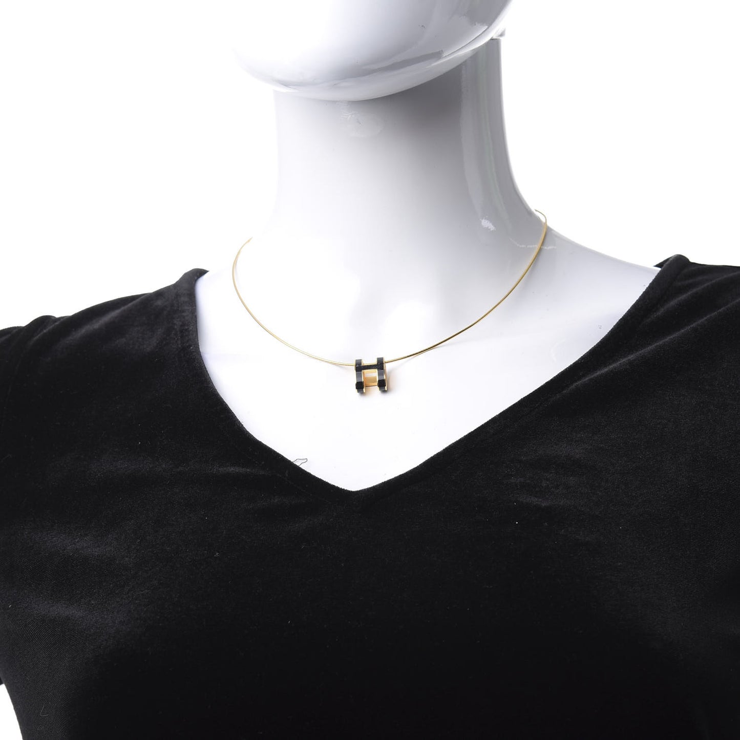 Lacquered Gold Pop H Pendant Necklace Black