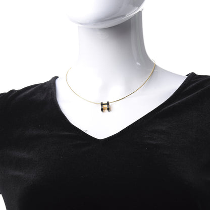 Hermes Lacquered Gold Pop H Pendant Necklace Black 2 of 6