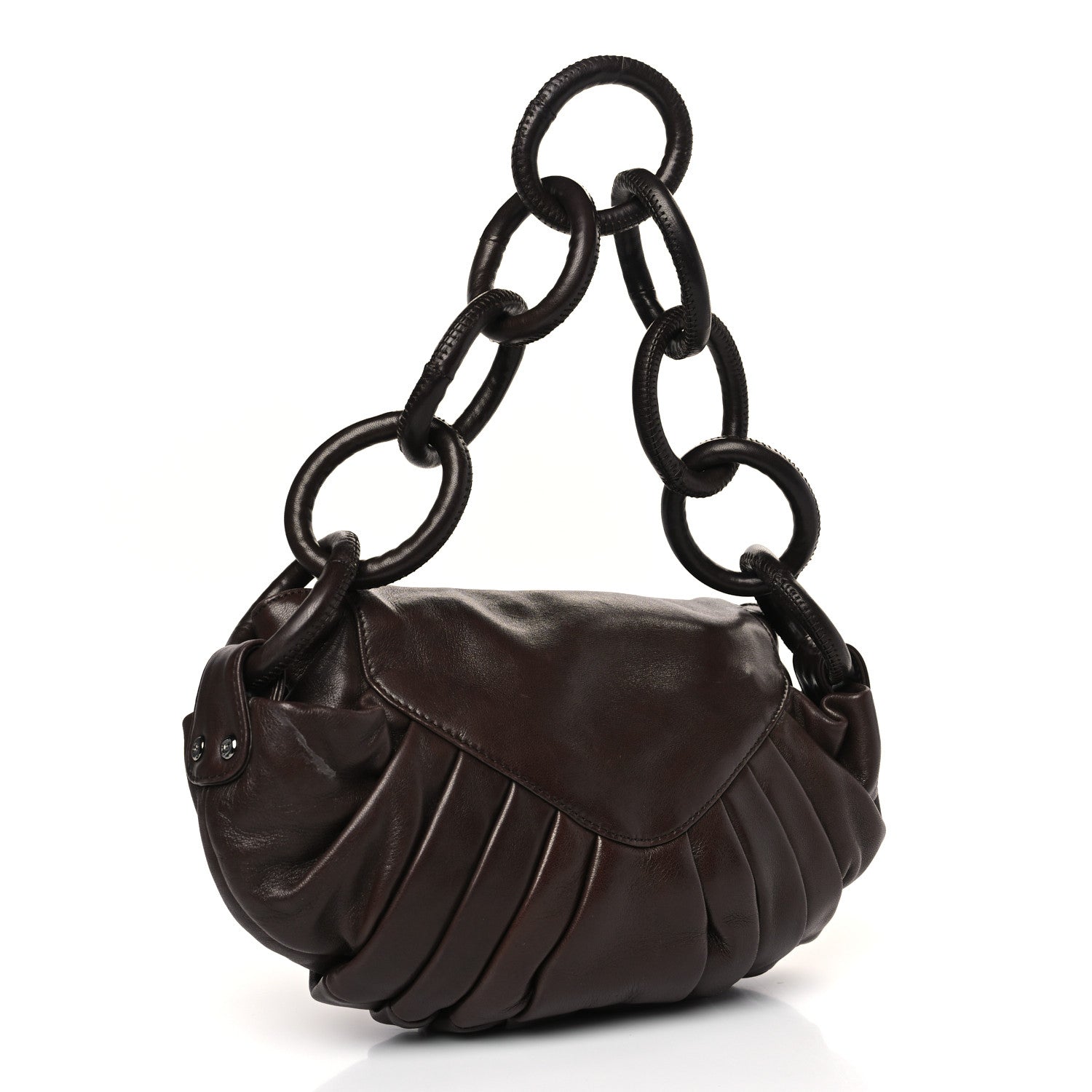 Chanel Lambskin Pleated CC Shoulder Bag Marron Fonce 3 of 10