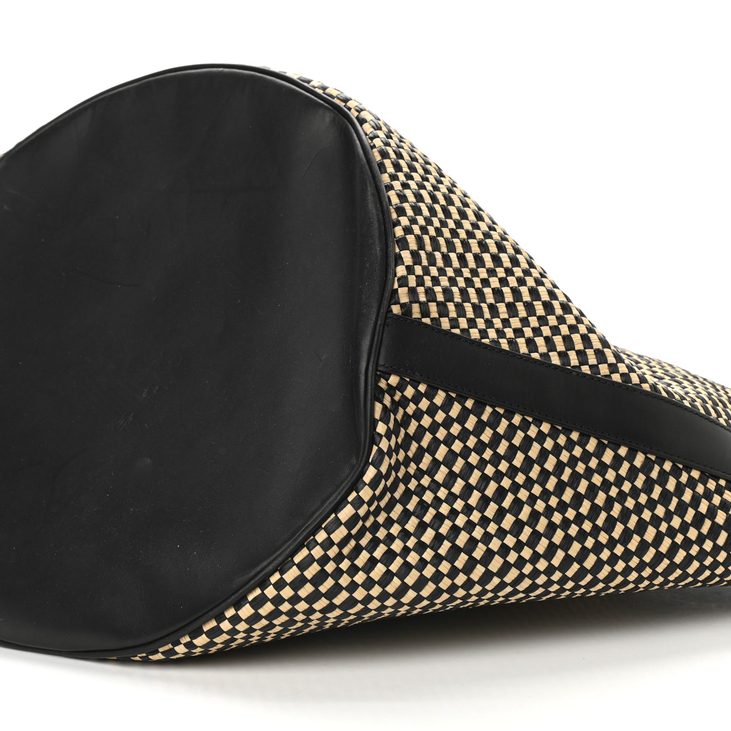Raffia Calfskin Medium Panier Tote Black Naturale