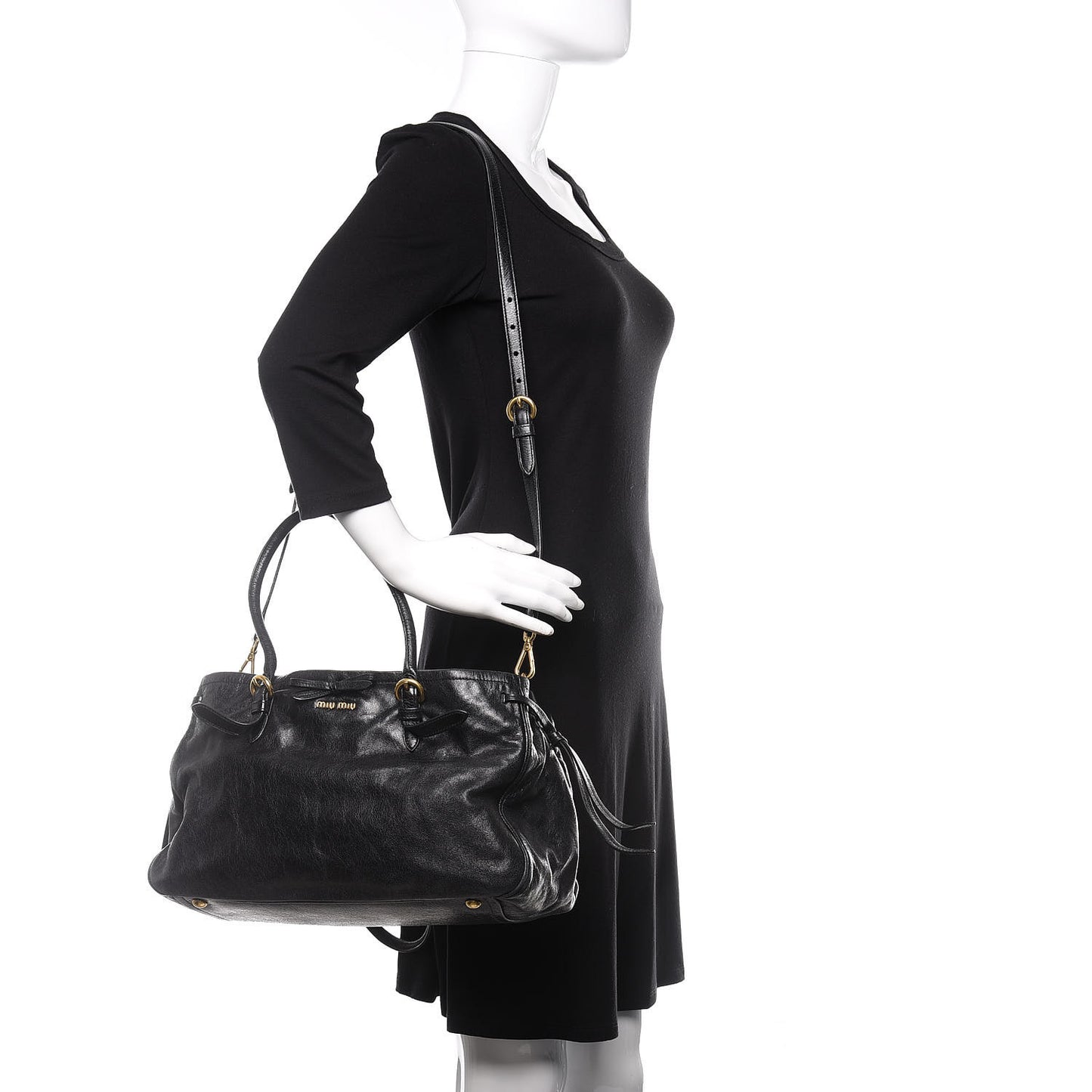Vitello Shine Bow Shopping Tote Black