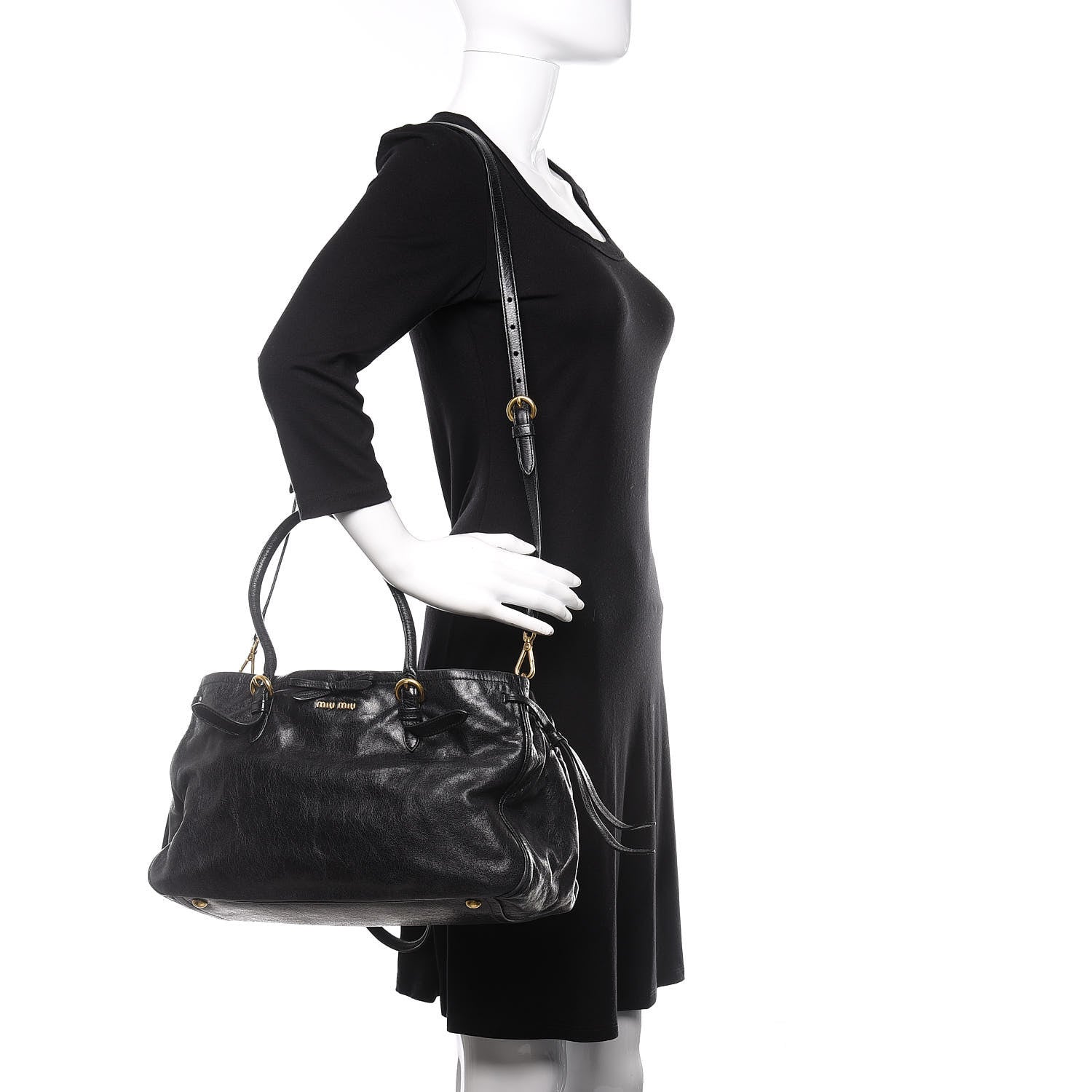 Miu Miu Vitello Shine Bow Shopping Tote Black 3 of 10