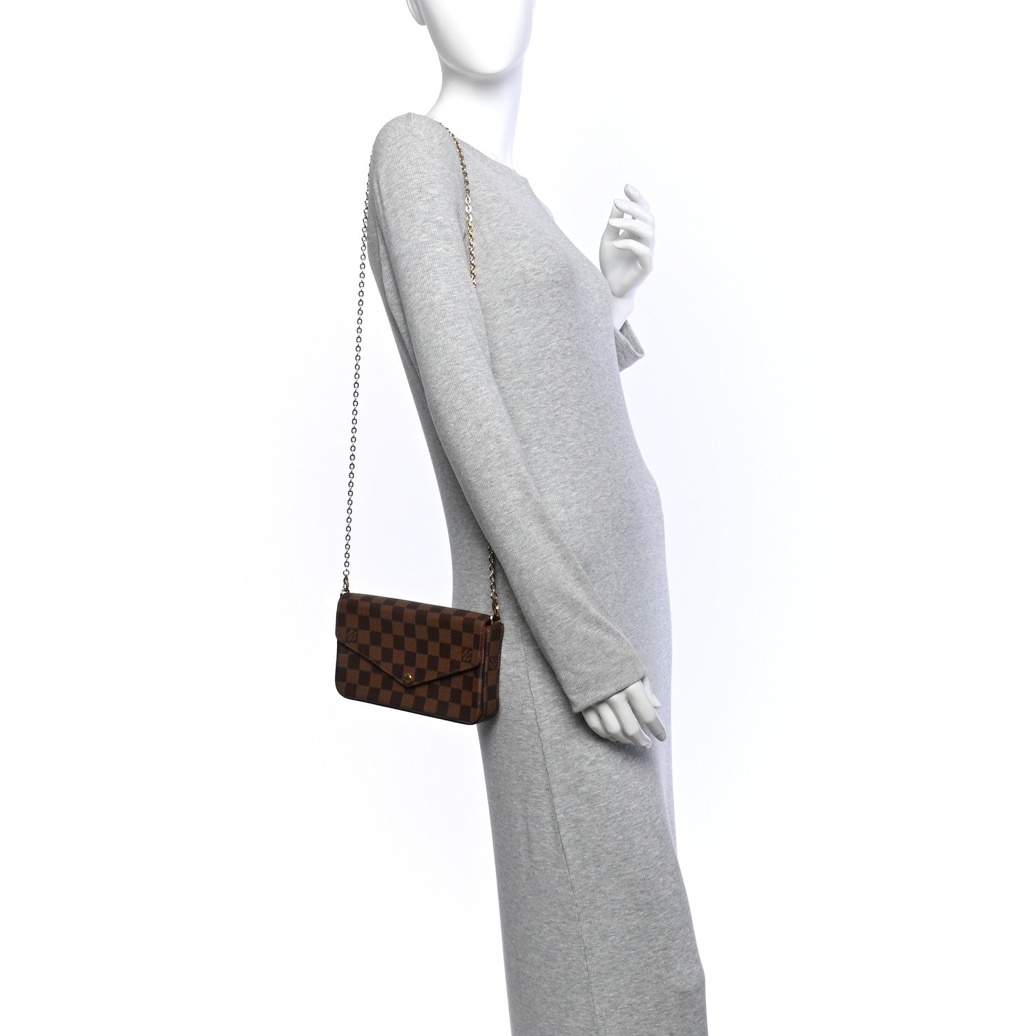 Louis Vuitton Damier Ebene Pochette Felicie Chain Wallet 2 of 11