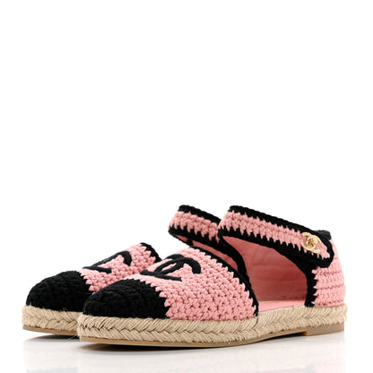 Chanel Braided Knit Cap Toe CC Ankle Strap Espadrilles 37 Light Pink Black 3 of 13