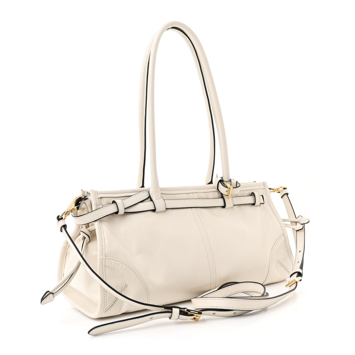 Glossy Calfskin Triangle Medium Bonnie Shoulder Bag White