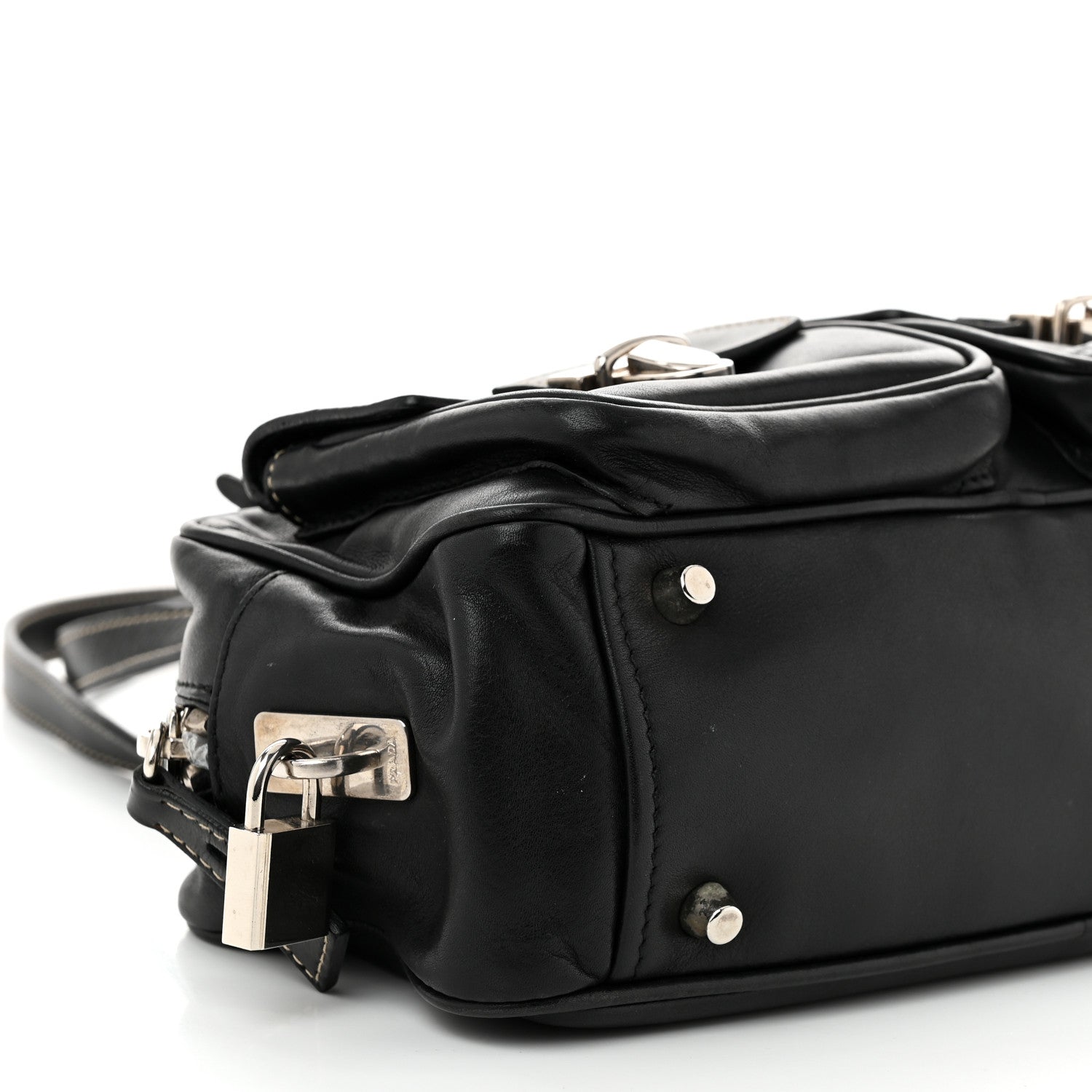 Prada Vitello Heavy Push Lock Pocket Shoulder Bag Black 8 of 9
