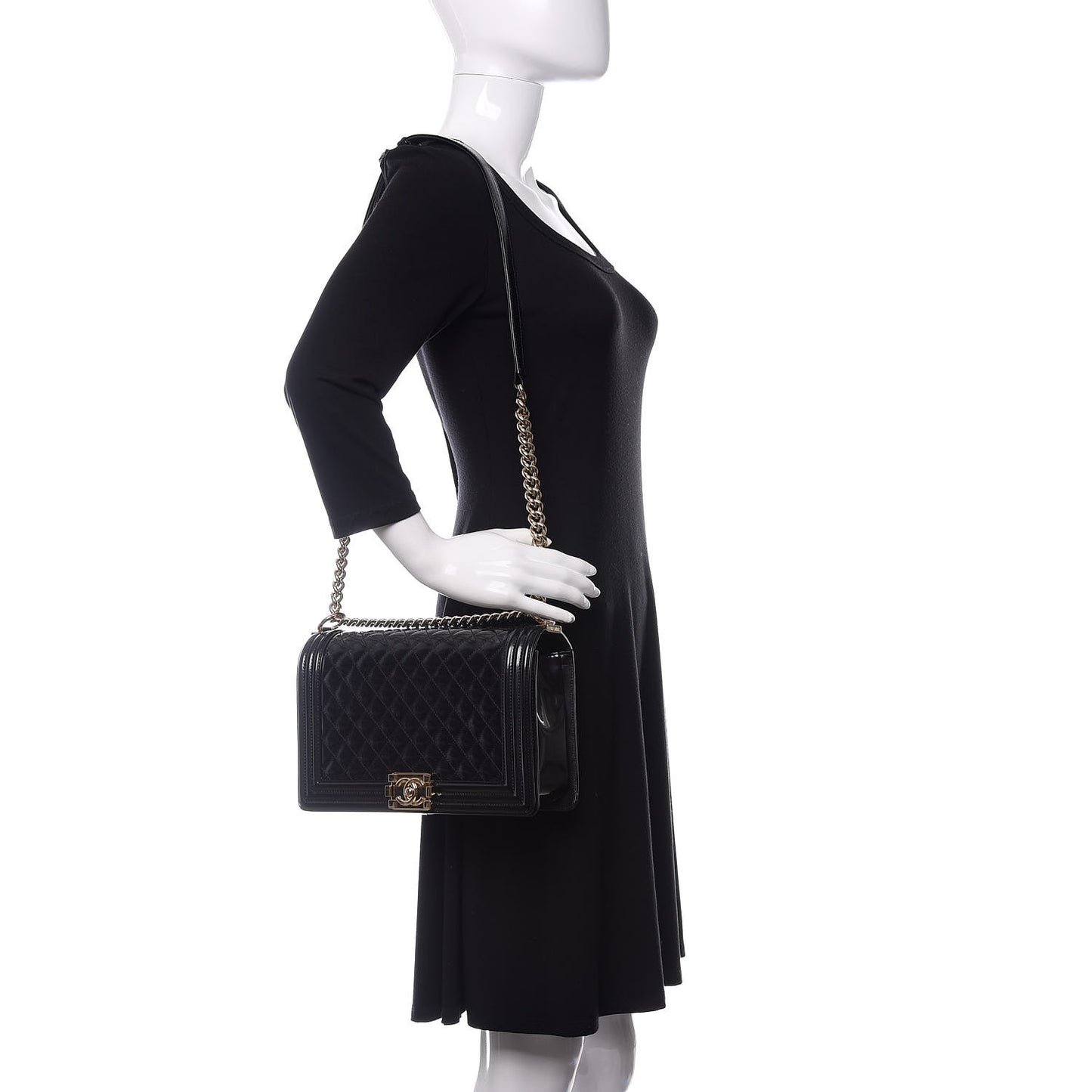 Iridescent Glazed Calfskin Quilted New Medium Boy Flap Black