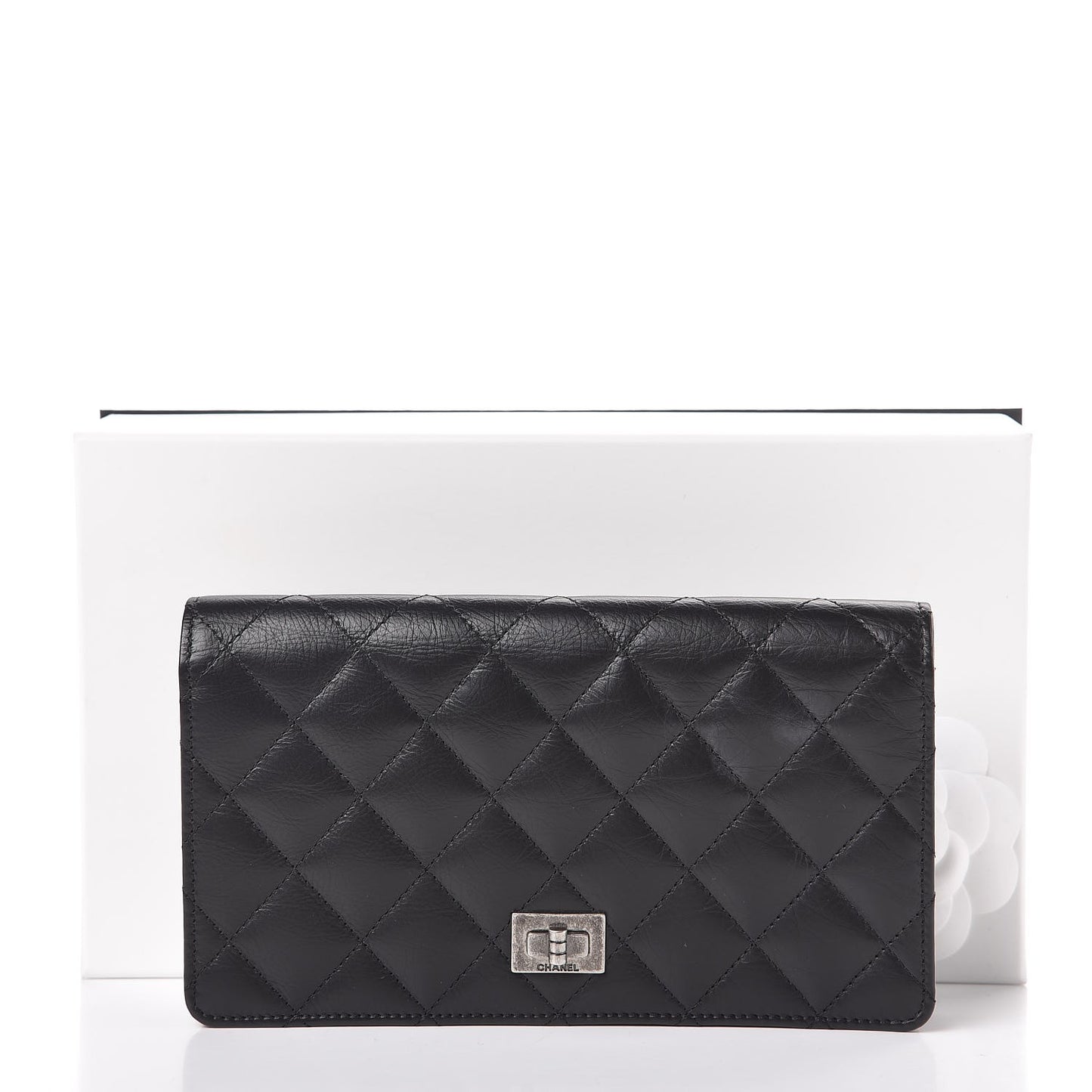Aged Calfskin Quilted Reissue 2.55 Yen Wallet Black
