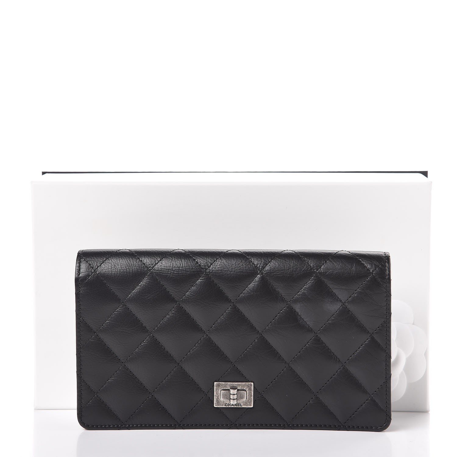 Chanel Aged Calfskin Quilted Reissue 2.55 Yen Wallet Black 9 of 9