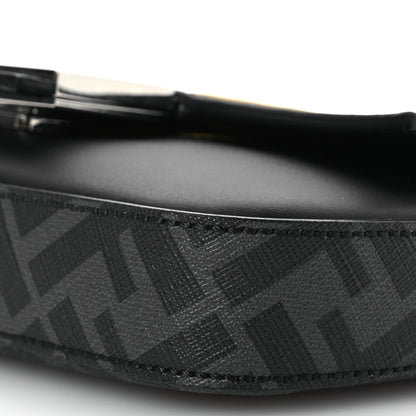 Fendi Glazed Fabric Vitello Liberty FF 1974 Diagonal Baguette Black Sunflower 11 of 11