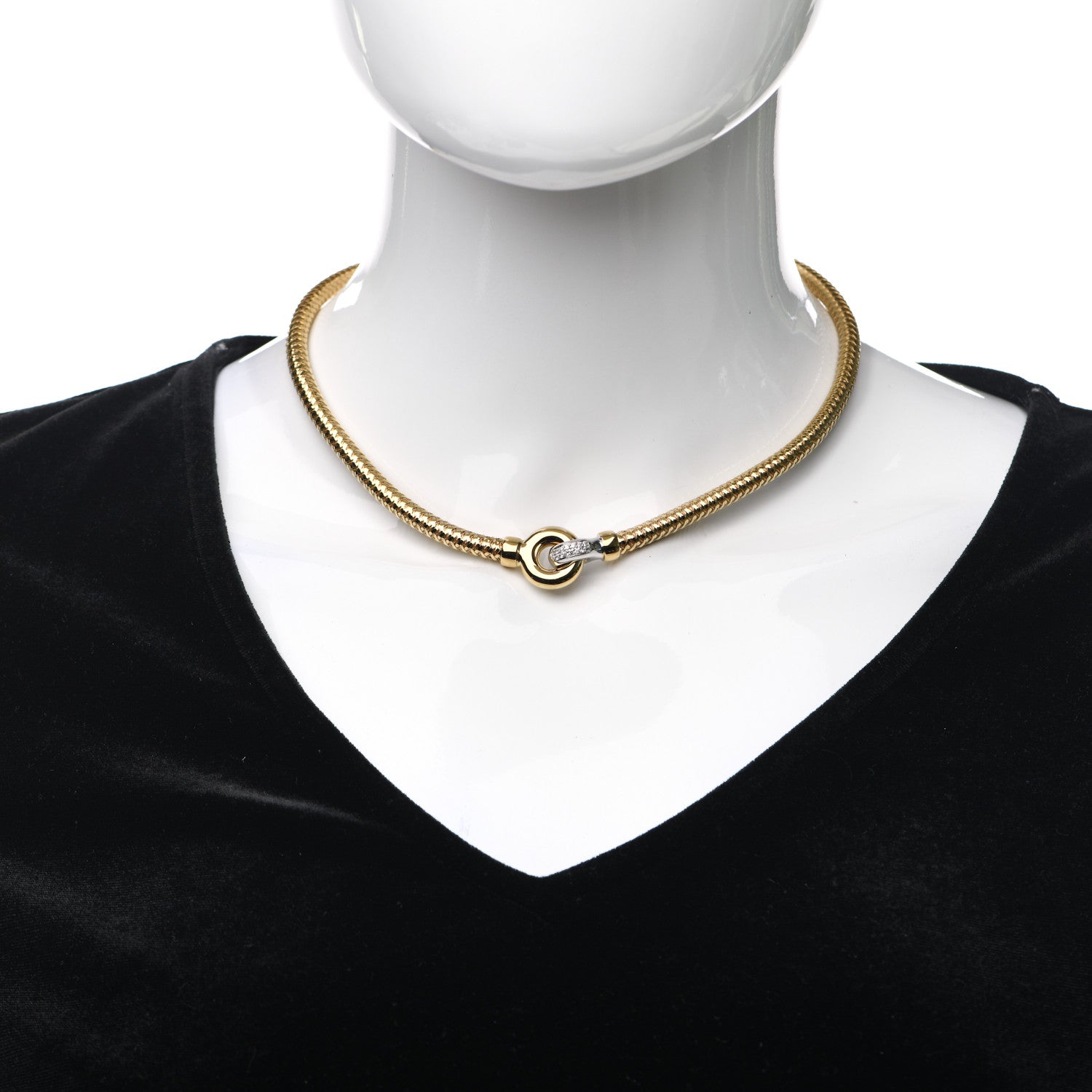 Roberto Coin 18K Yellow White Gold Diamond Primavera Interlock Necklace 2 of 4