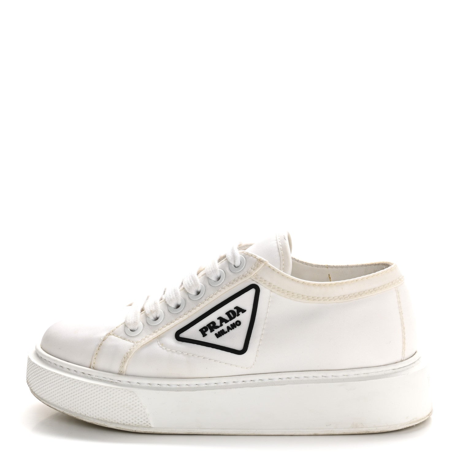 Prada Nylon Gabardine Triangle Logo Platform Sneakers 35 White 1 of 8