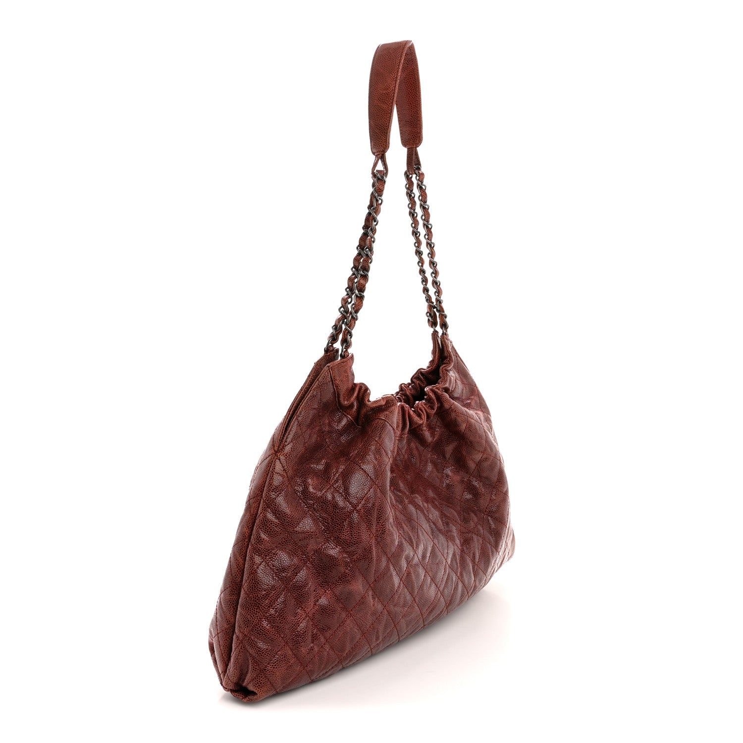 Chanel Crumpled Grained Calfskin Quilted Medium Elastic Tote Burgundy 3 of 12