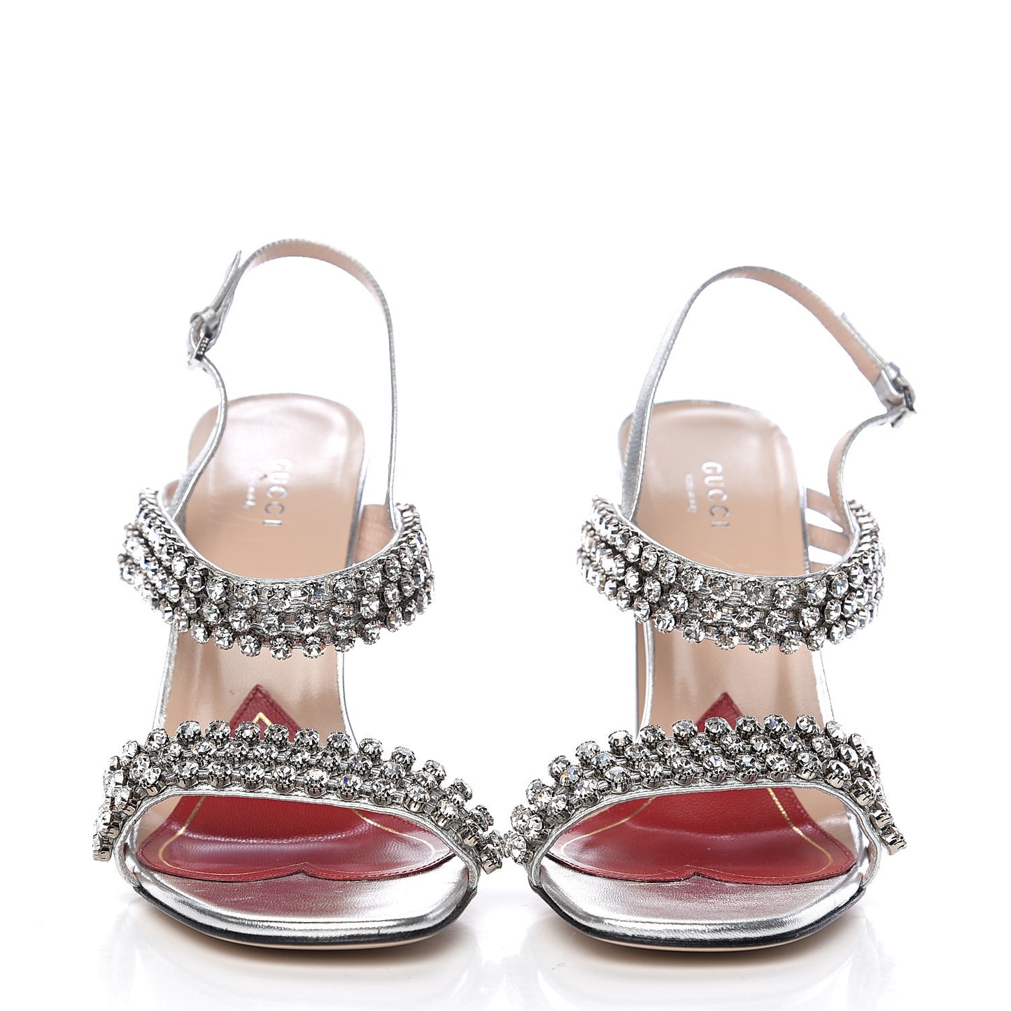 Nappa Silk Crystal Bertie High Heel Sandals 38.5 Argento