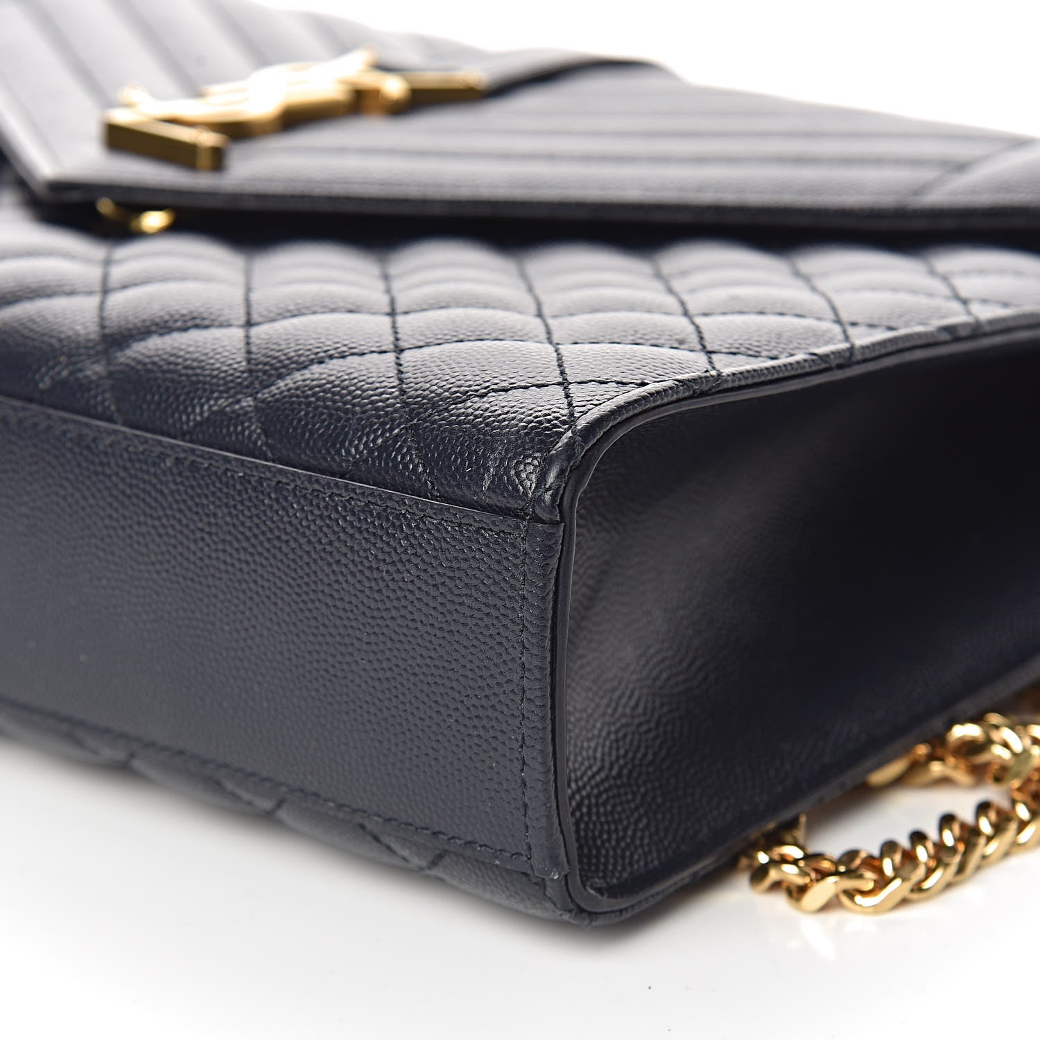 Saint Laurent Grain De Poudre Mixed Matelasse Large Triquilt Monogram Satchel Deep Marine 19 of 25