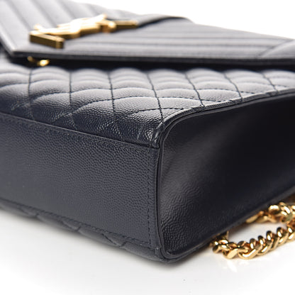 Saint Laurent Grain De Poudre Mixed Matelasse Large Triquilt Monogram Satchel Deep Marine 19 of 25
