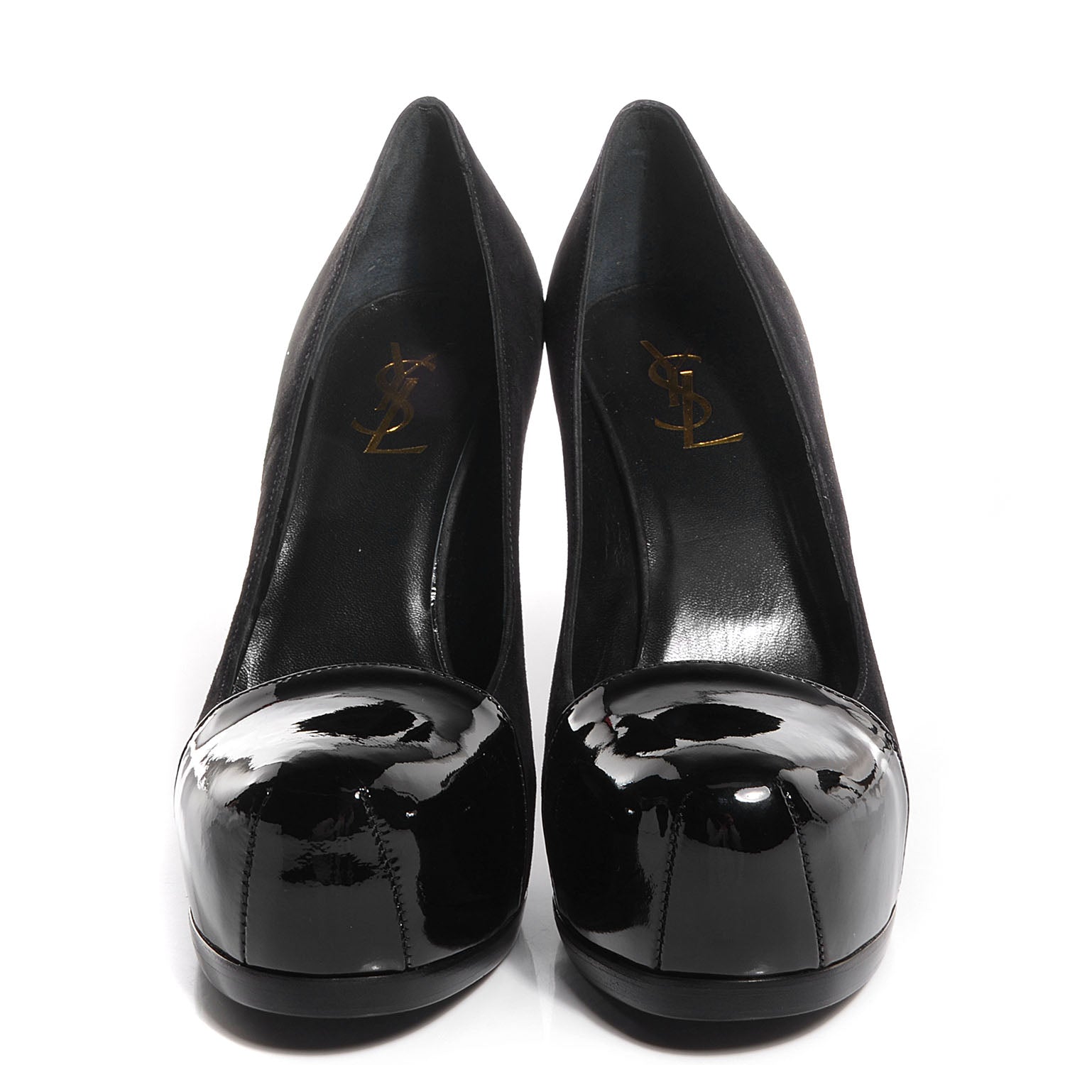 Saint Laurent Suede Patent Leather Tribtoo 80 Cap Toe Pumps 37.5 Black 2 of 7