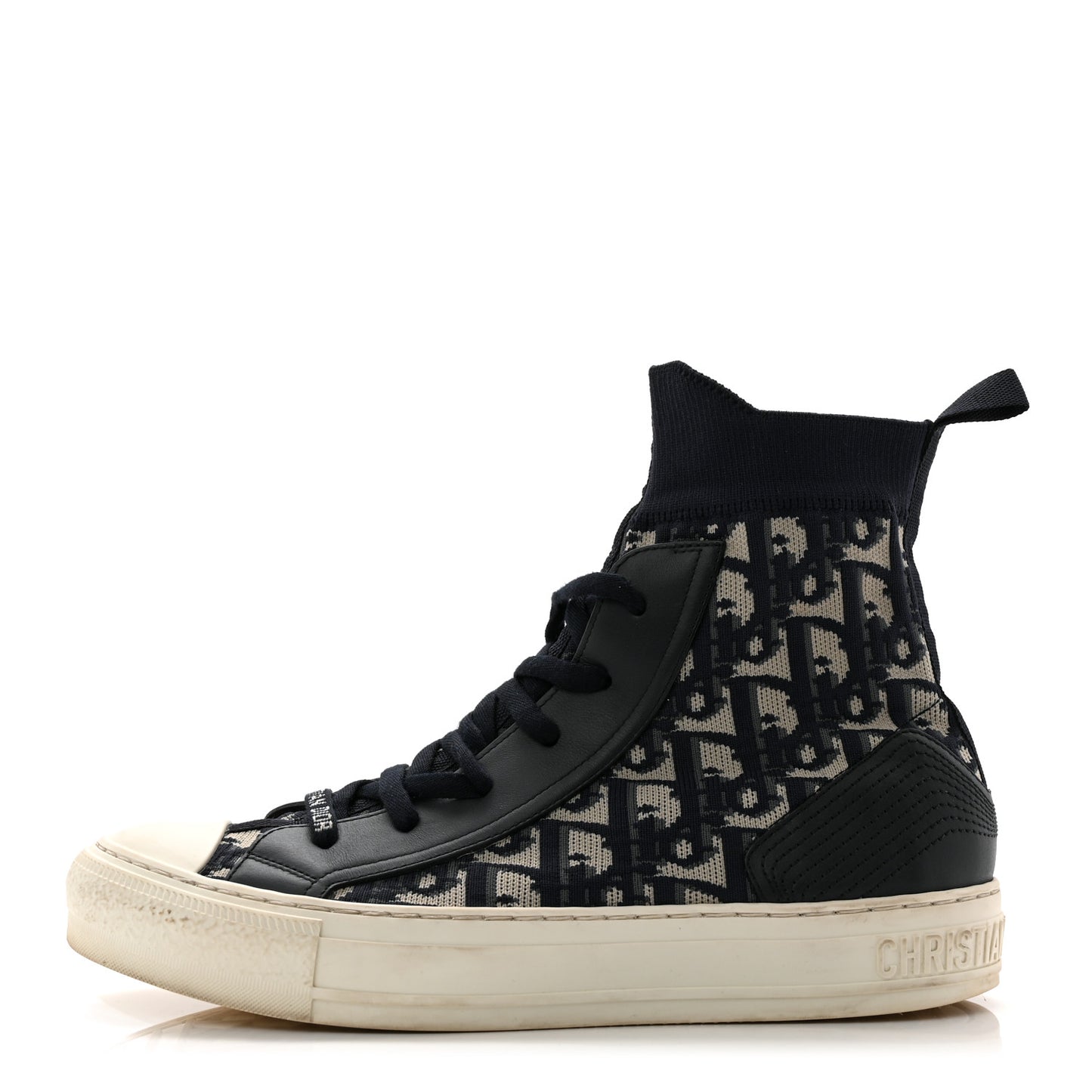Technical Knit Calfskin Oblique Womens Walk'n Dior High Top Sneakers 39 Deep Blue