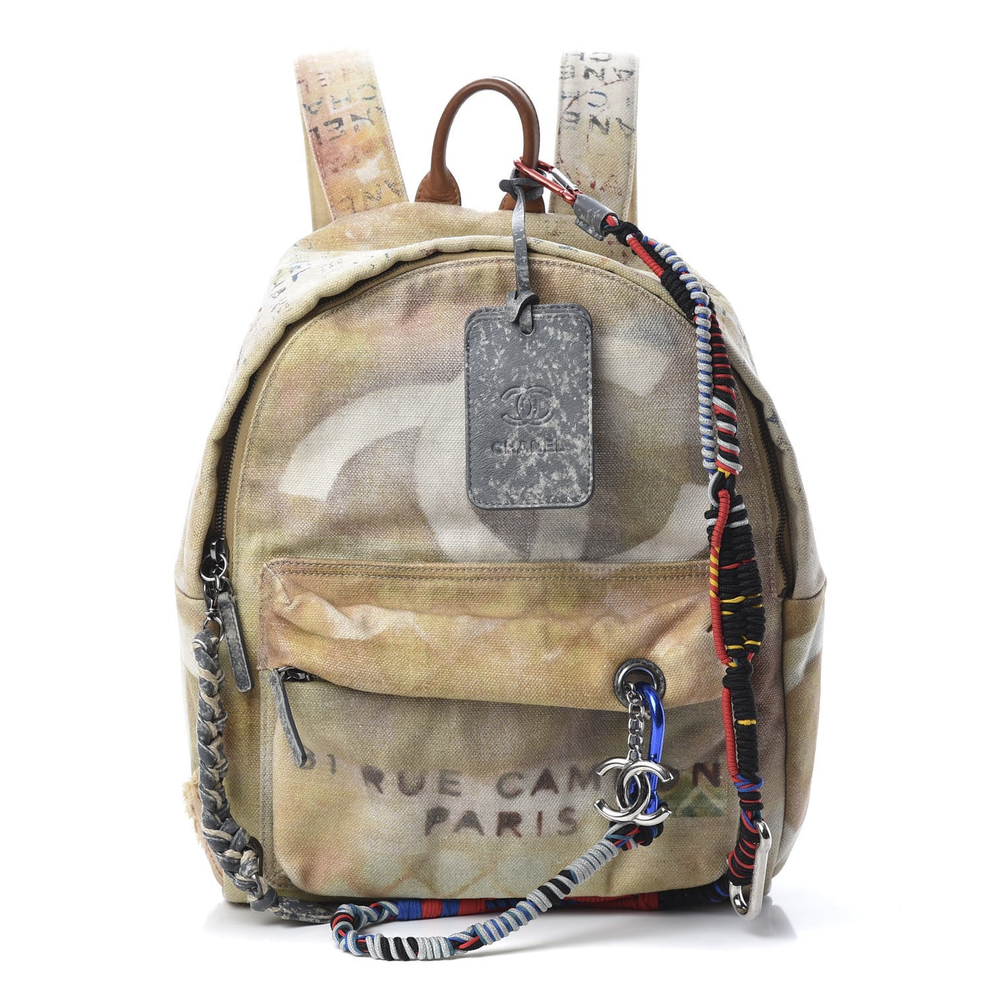 Graffiti Printed Canvas Medium Backpack Beige