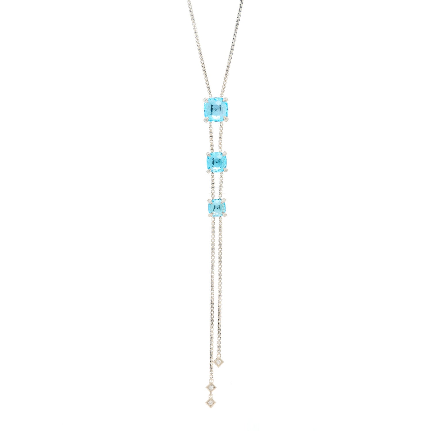 David Yurman Sterling Silver Diamond Blue Topaz Chatelaine Y Necklace 1 of 5