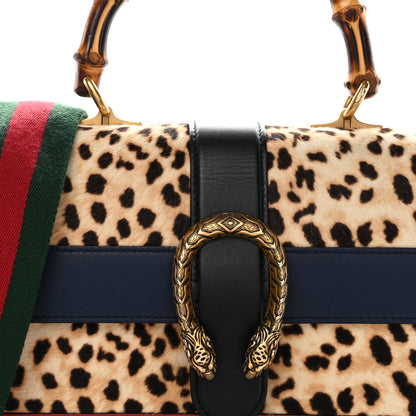 Gucci Calf Hair Calfskin Bamboo Web Leopard Print Medium Dionysus Top Handle Bag Natural Blue Agata Hibiscus Red 8 of 13