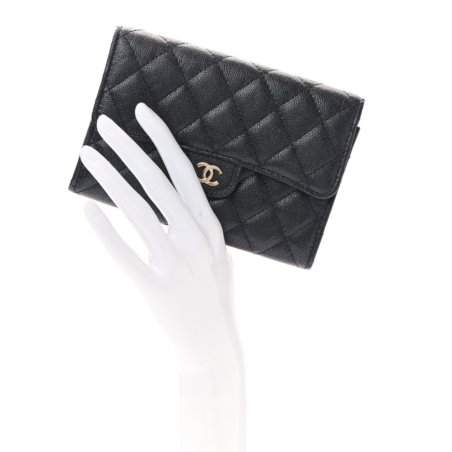 Iridescent Caviar Quilted Medium Flap Wallet Black