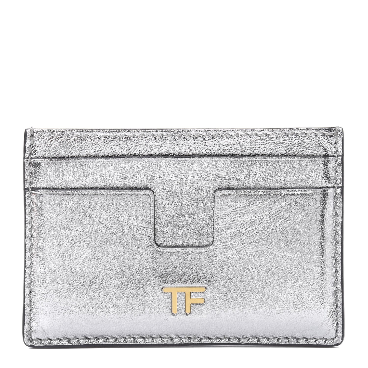 Tom Ford Metallic Calfskin Card Holder Silver 1 of 9
