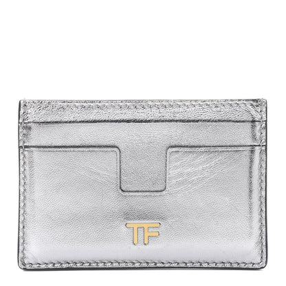 Tom Ford Metallic Calfskin Card Holder Silver 1 of 9